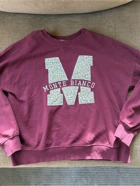 Mango Teen Floral 'M' Pullover Sweatshirt in Plum